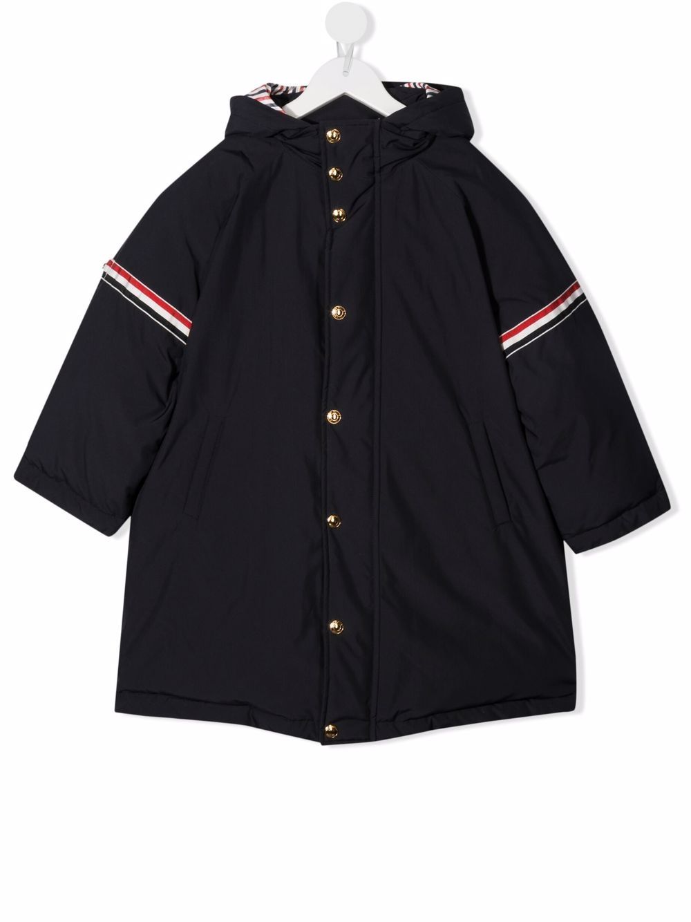 Thom Browne Kids logo印花连帽外套 - 蓝色