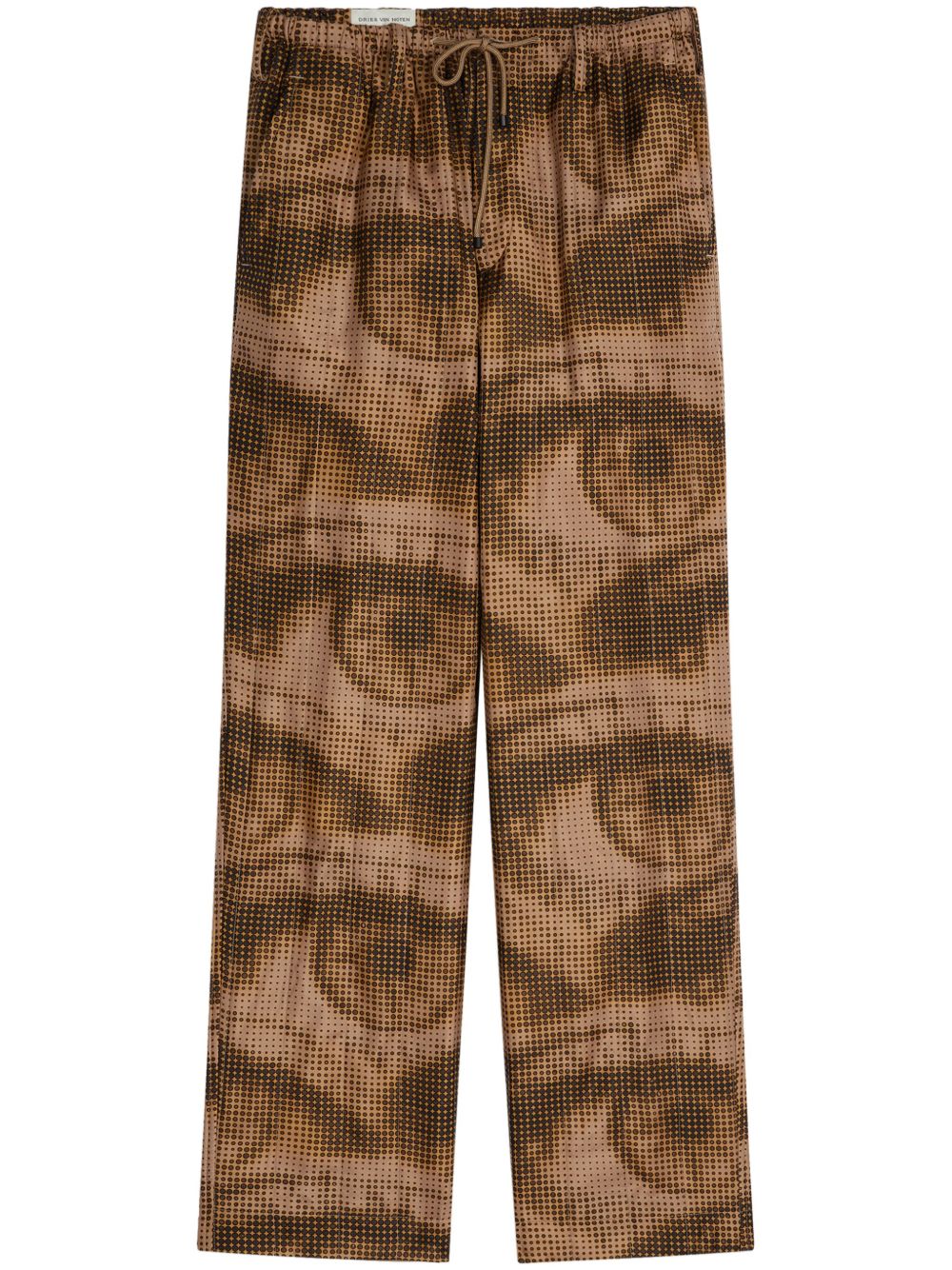 DRIES VAN NOTEN 印花抽绳裤腰长裤 - 褐色