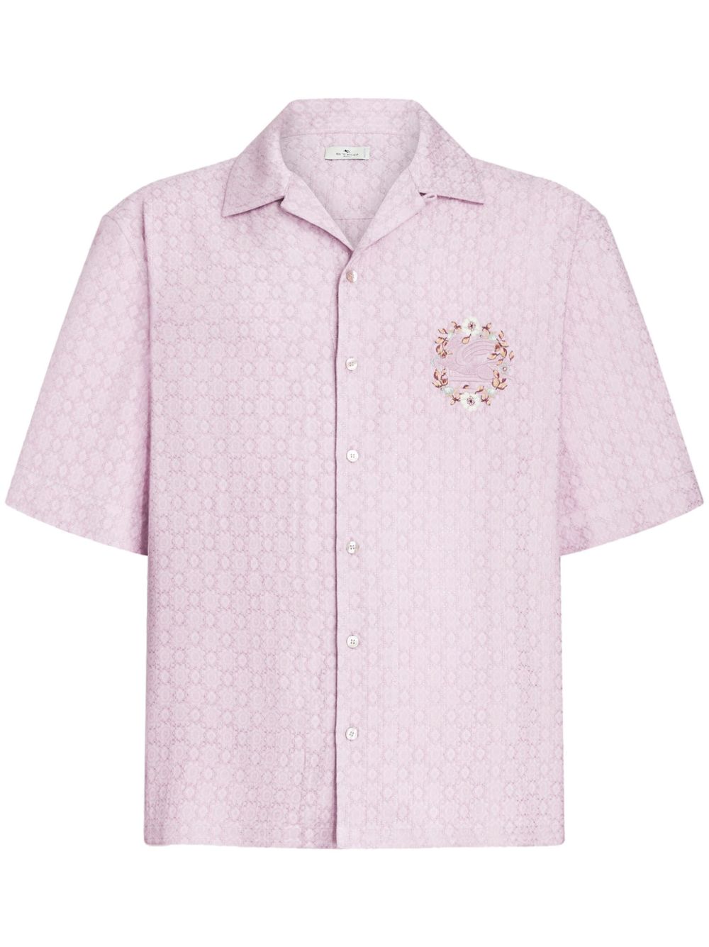 ETRO logo刺绣提花衬衫 - 粉色