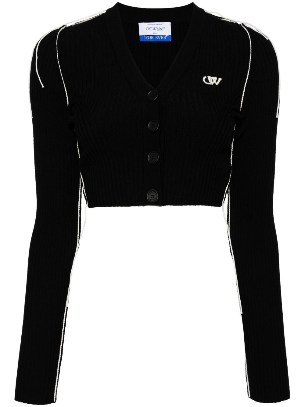 Off-White Ow logo V-neck cardigan - 黑色