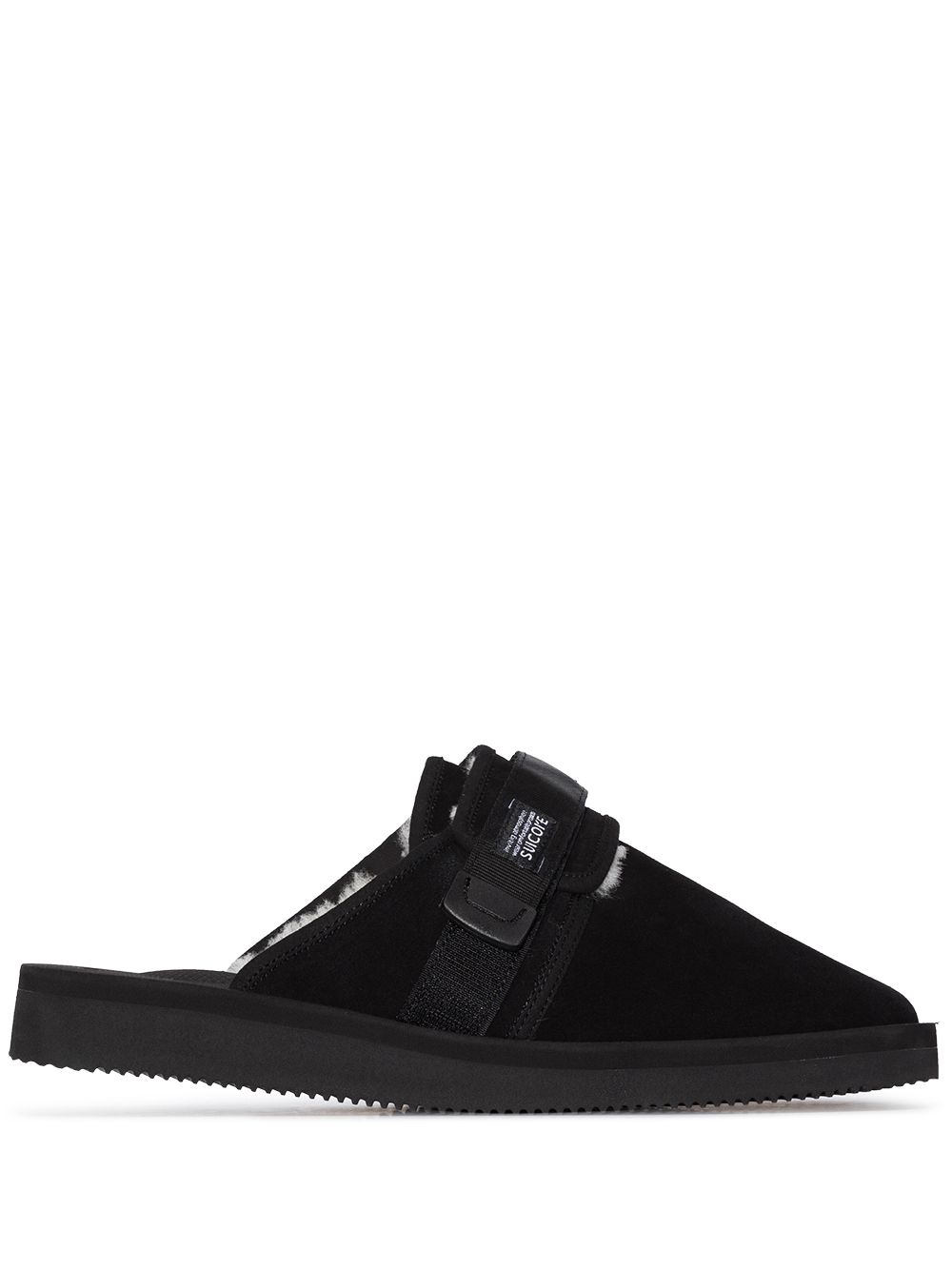 Suicoke Zavo 皮毛一体边饰绒面皮乐福鞋 - 黑色