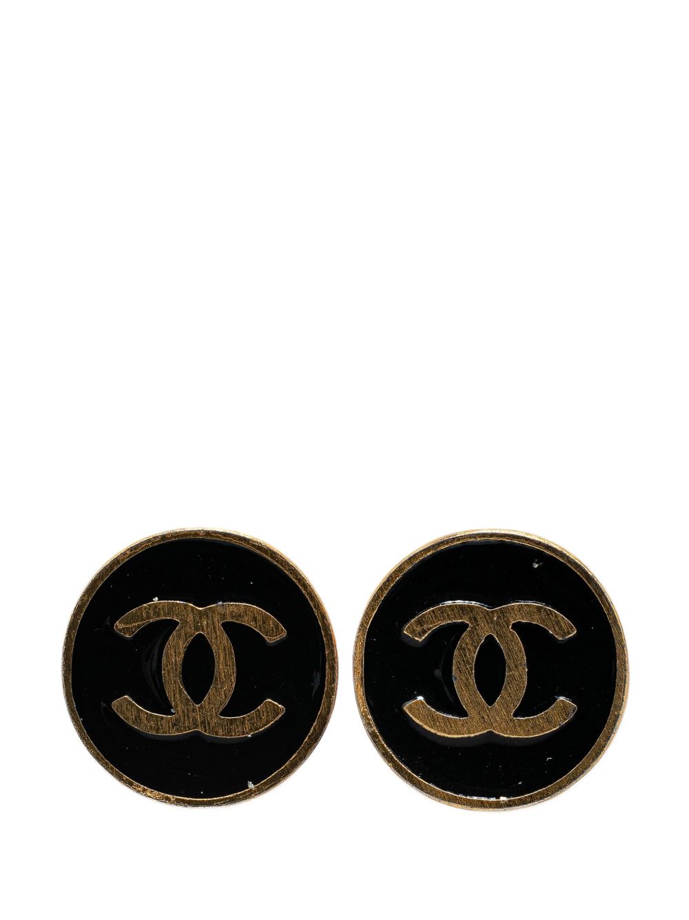 CHANEL Pre-Owned 镀金 CC 夹扣式装饰耳环（1900年代典藏款） - 黑色