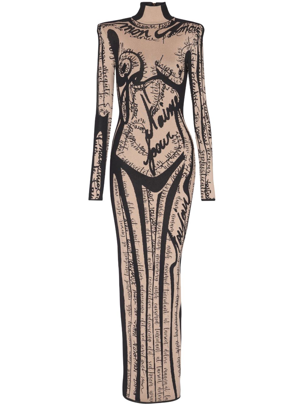 Balmain logo刺绣超长连衣裙 - 中性色