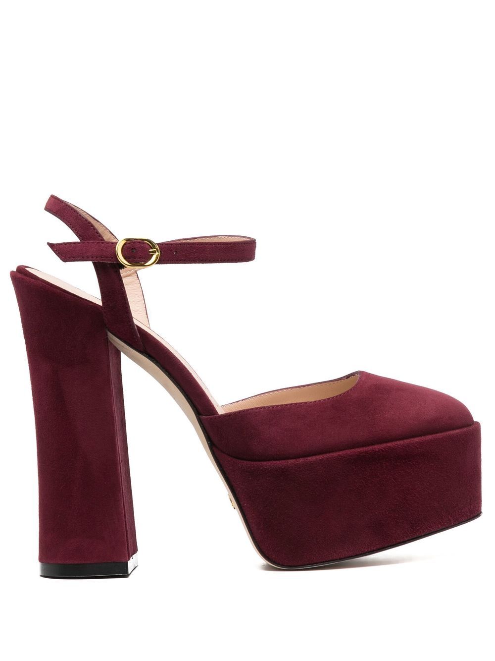 Stuart Weitzman 绒面皮方头水台式高跟鞋 - 红色