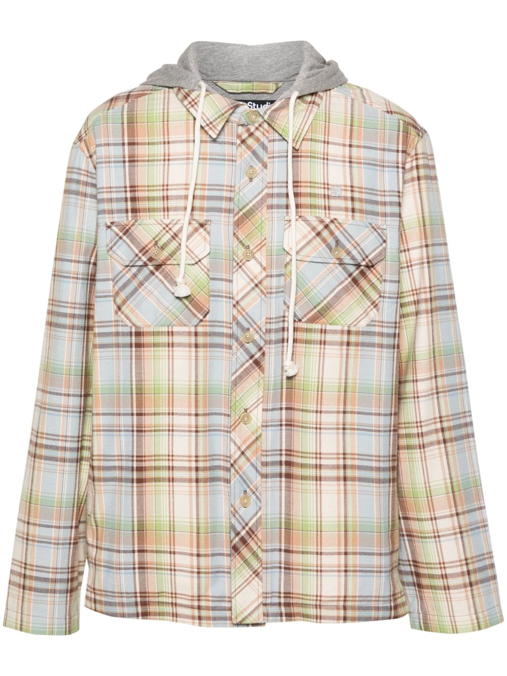 Acne Studios 纽扣格纹连帽衫 - 褐色