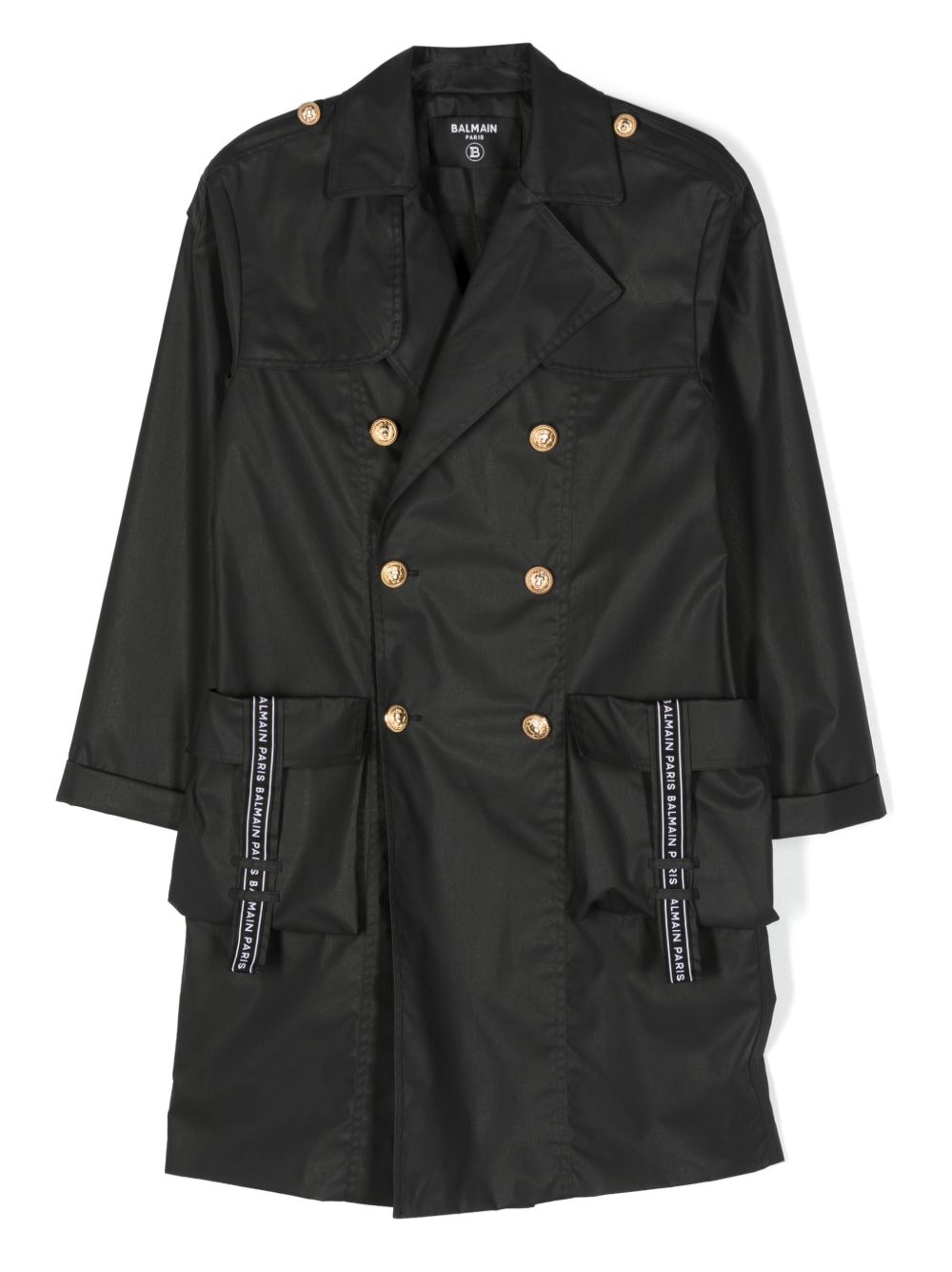 Balmain Kids 双排扣风衣 - 黑色