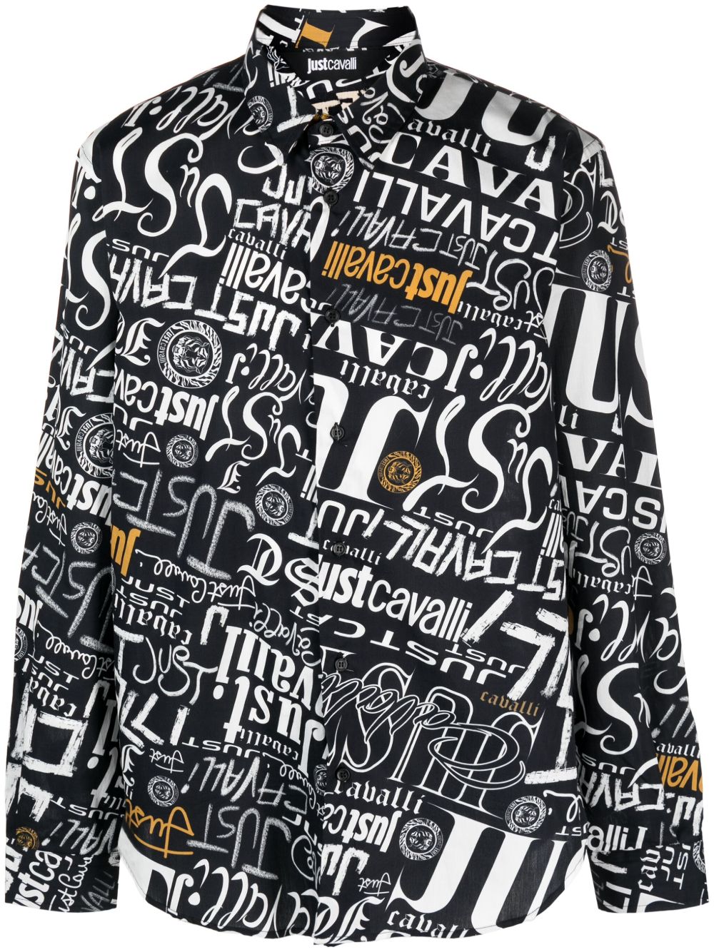 Just Cavalli logo印花棉衬衫 - 黑色