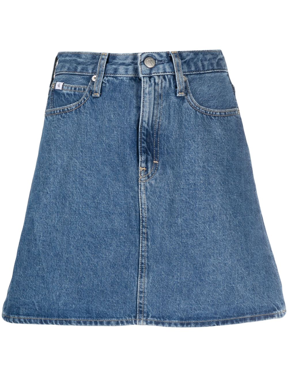 Calvin Klein Jeans 高腰牛仔A字迷你半身裙 - 蓝色