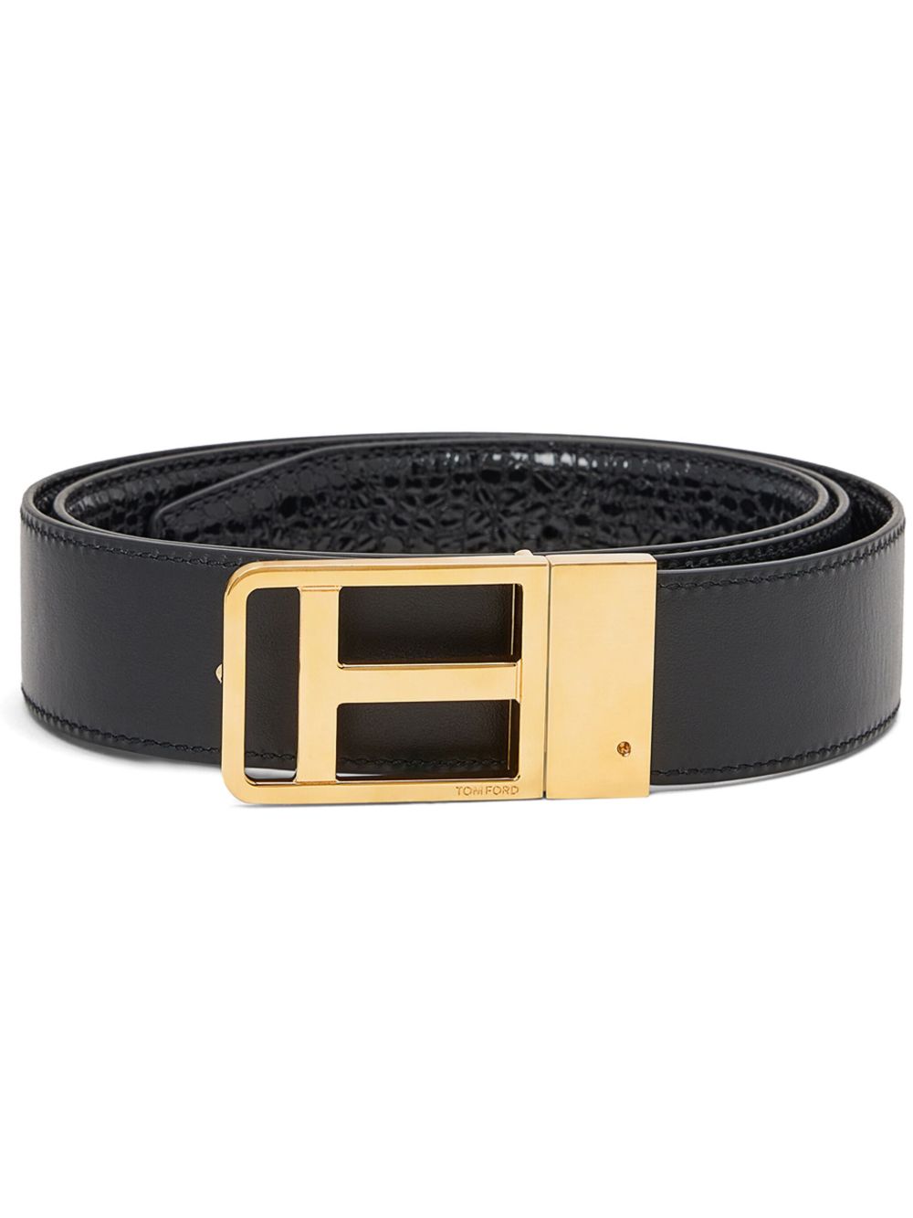 TOM FORD logo扣环皮质腰带 - 黑色