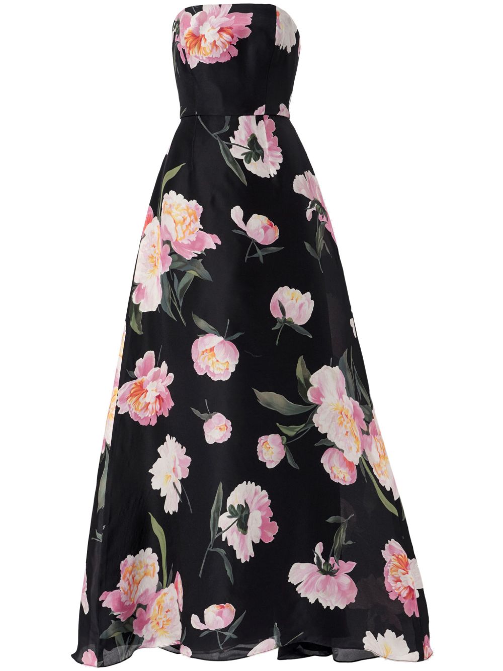 Carolina Herrera 花卉印花露肩礼服 - 黑色