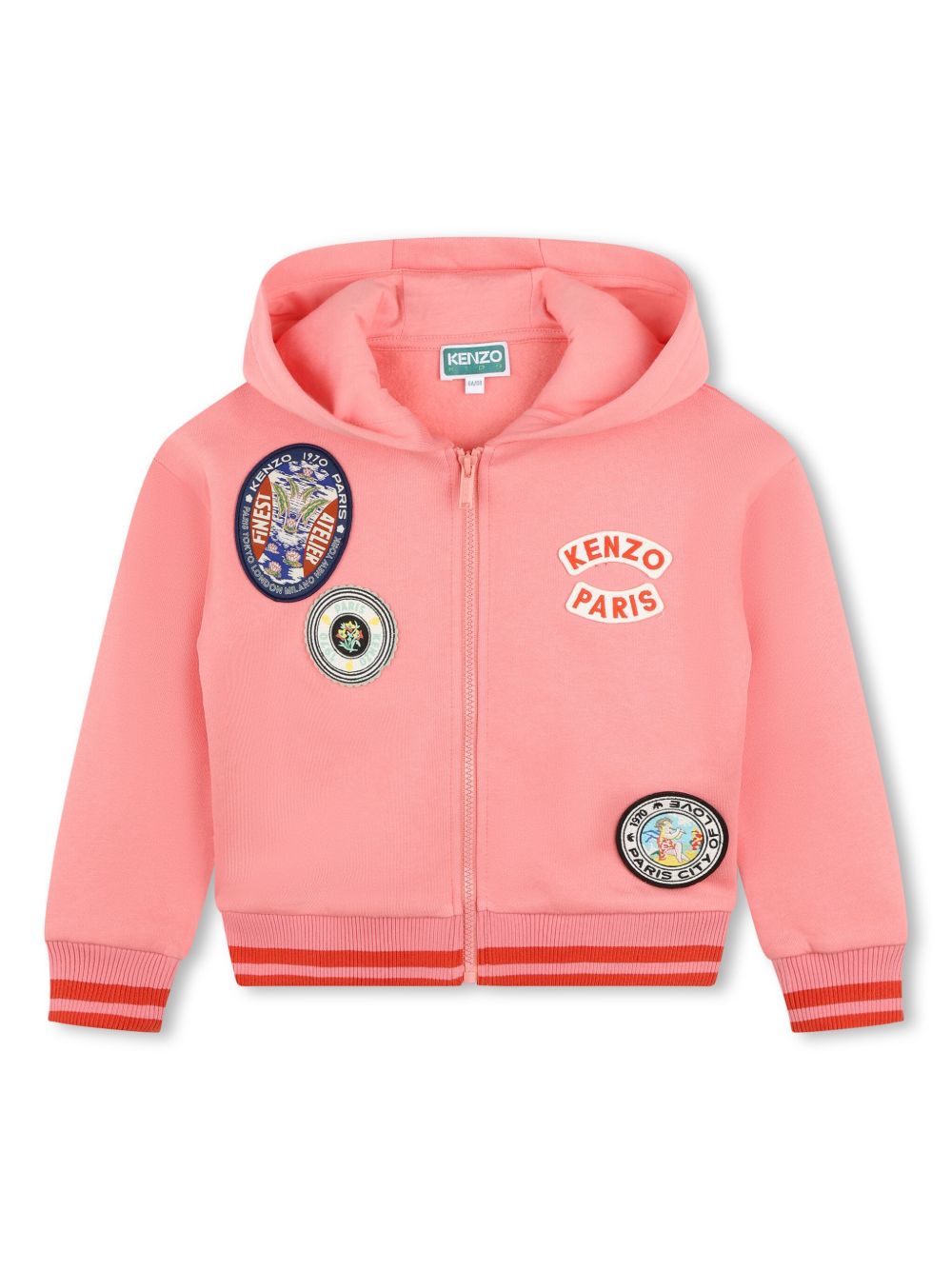 Kenzo Kids 标贴拉链连帽衫 - 粉色