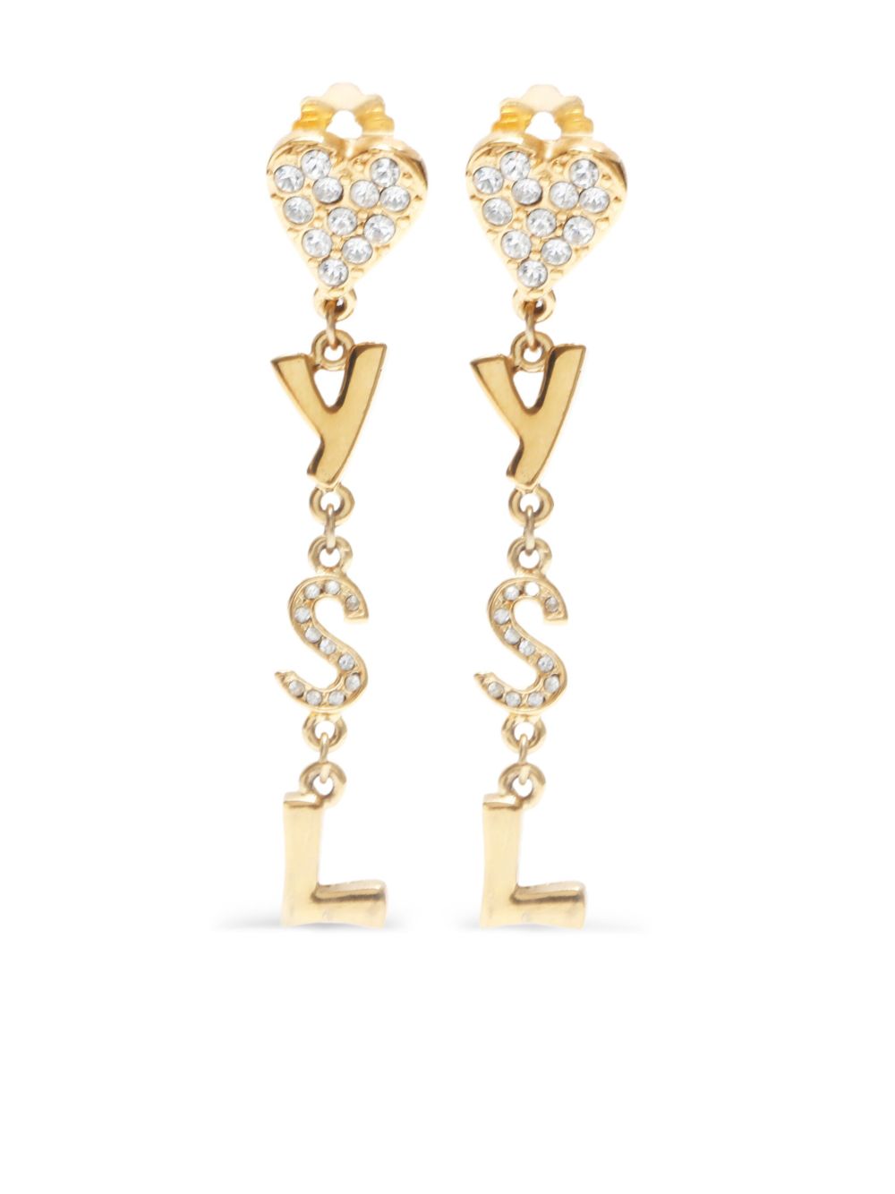 Saint Laurent Pre-Owned YSL Logo Heart 夹扣式耳环（典藏款） - 金色