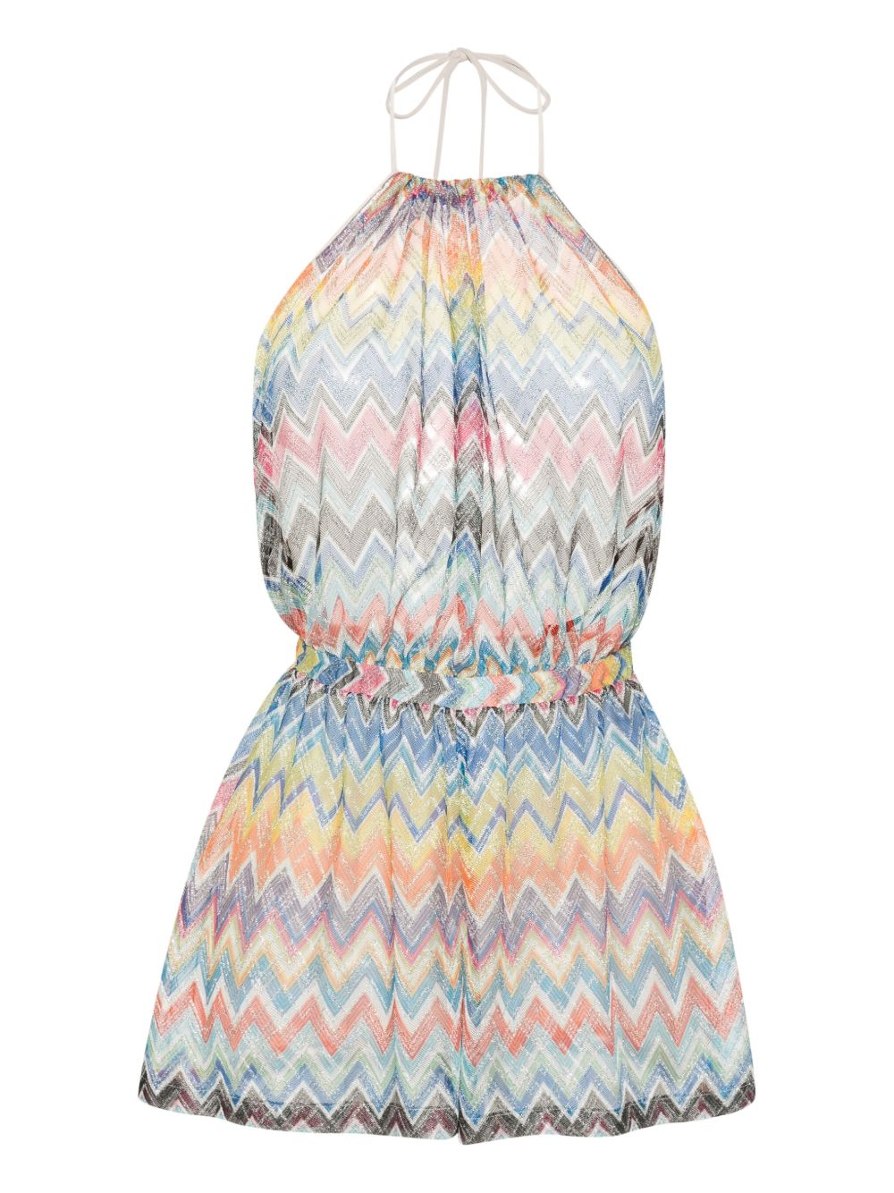 Missoni Z字形图案编织挂脖沙滩连体短裤 - 蓝色