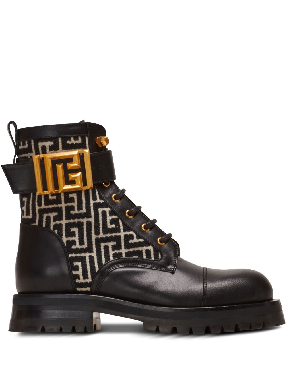 Balmain Charlie 经典印花提花皮质短靴 - 黑色