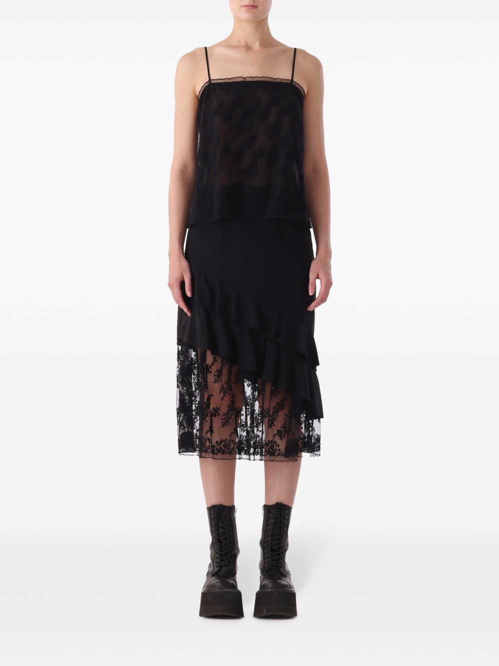 Jason Wu 蕾丝细节荷叶边半身裙 - 黑色