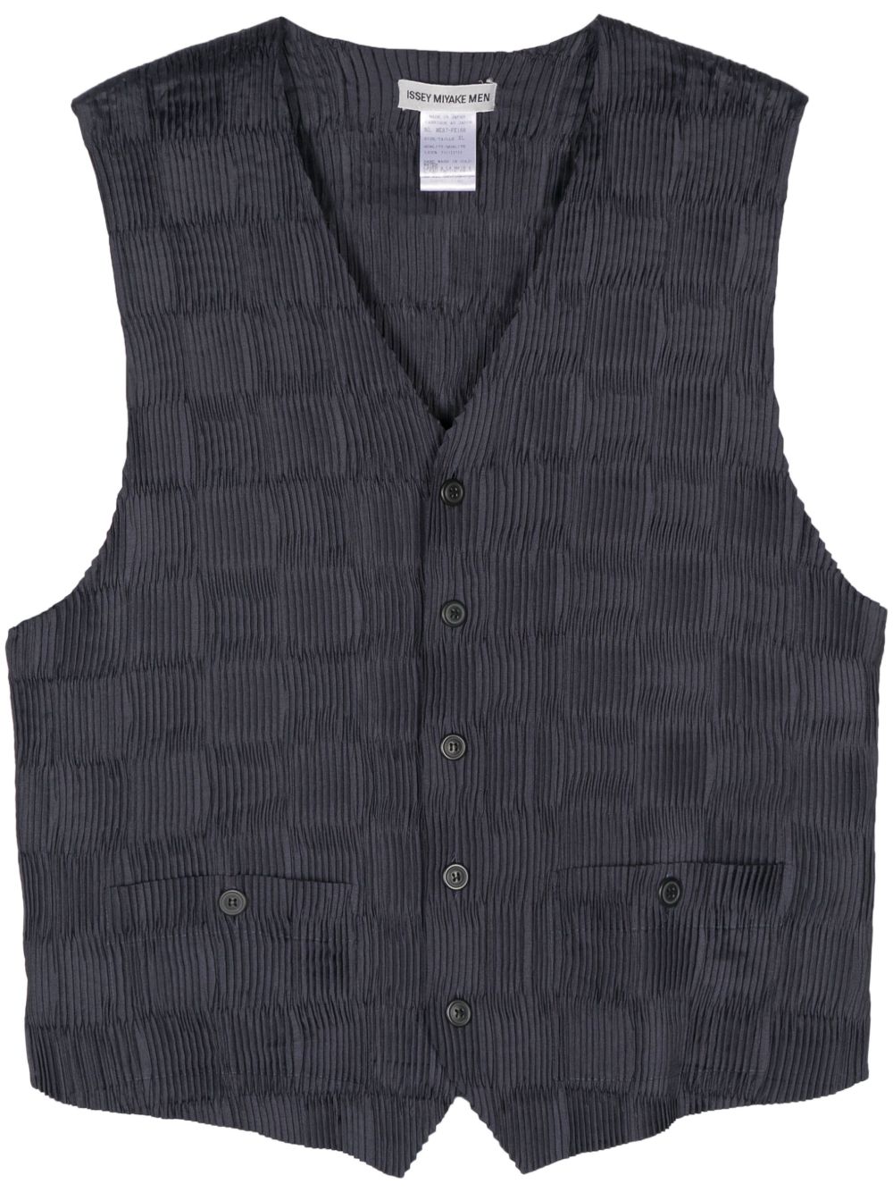 Issey Miyake Pre-Owned V领细褶马甲（2000年典藏款） - 蓝色