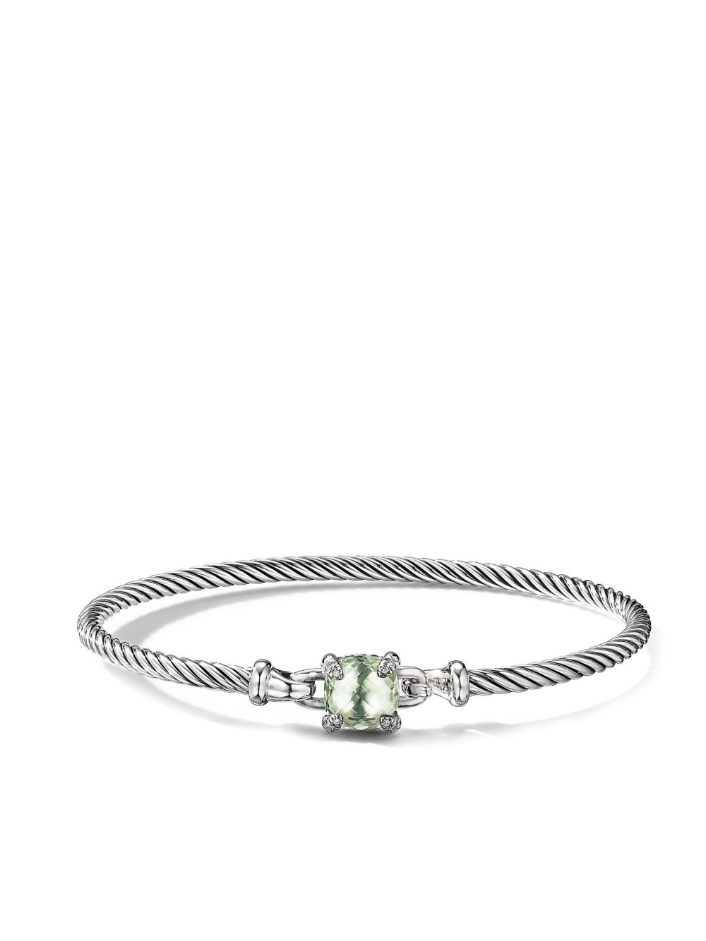 David Yurman 纯银 Chatelaine 绿堇云石钻石手链 - 银色