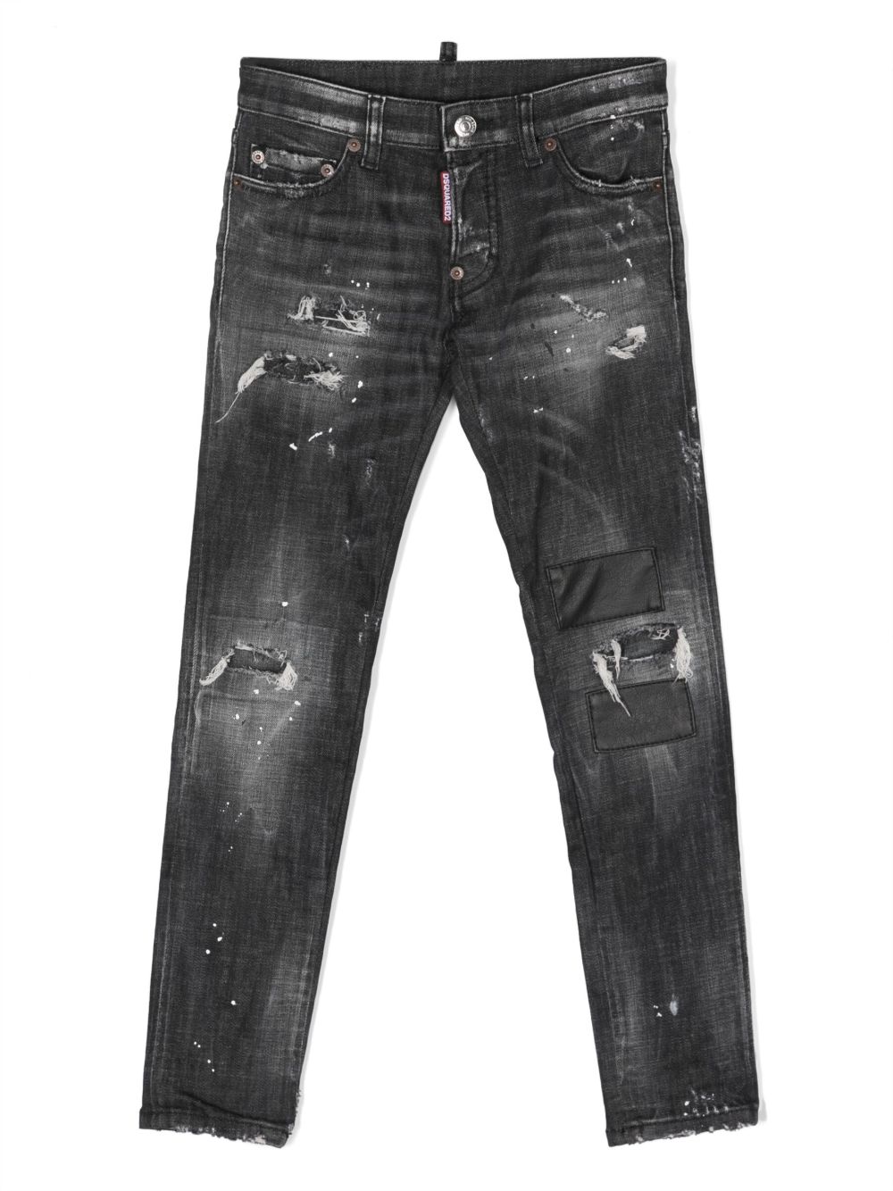 DSQUARED2 KIDS 撕裂效果细节修身牛仔裤 - 黑色
