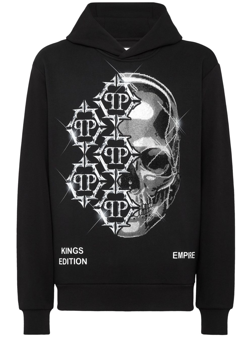 Philipp Plein logo印花棉混纺连帽衫 - 黑色
