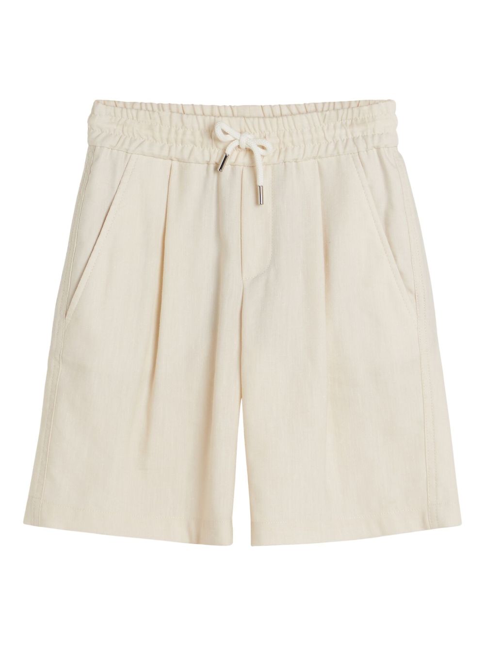 Brunello Cucinelli Kids 褶饰细节抽绳短裤 - 中性色