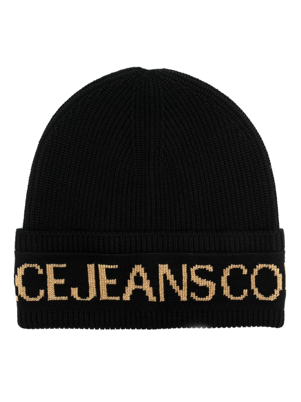 Versace Jeans Couture logo印花罗纹针织套头帽 - 黑色