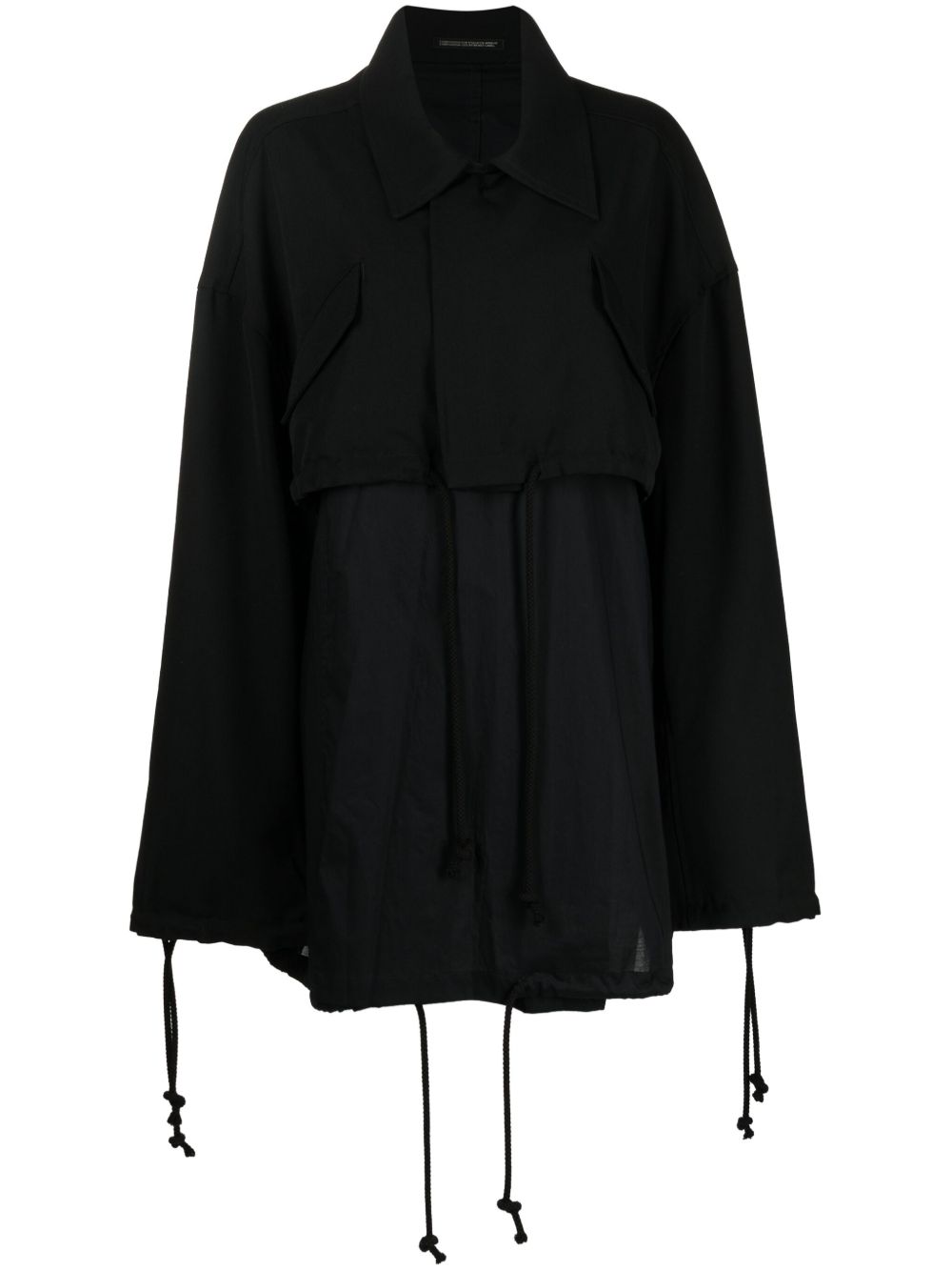 Yohji Yamamoto 拼接抽绳斗篷 - 黑色