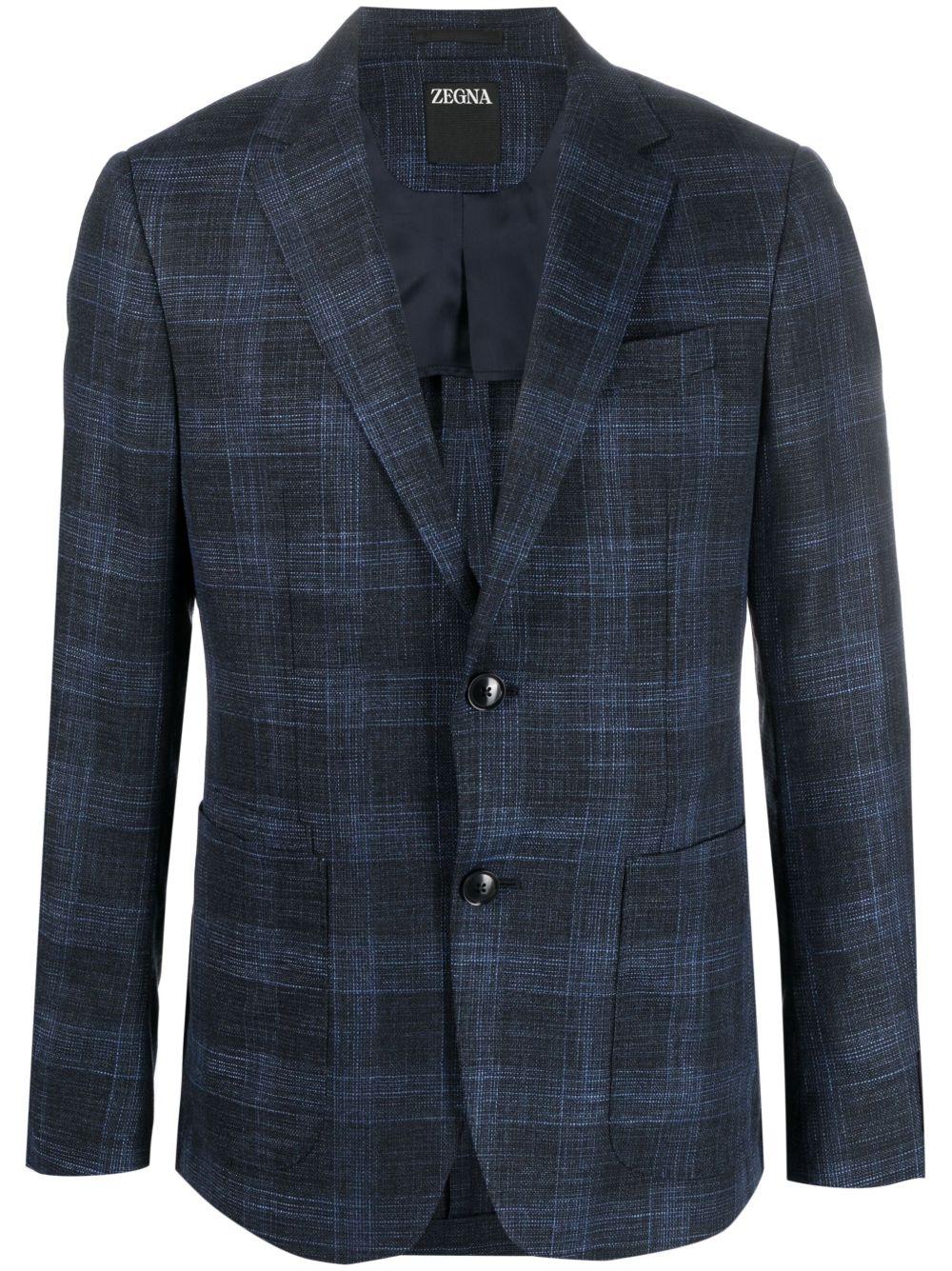 Zegna 格纹单排扣西装夹克 - 蓝色