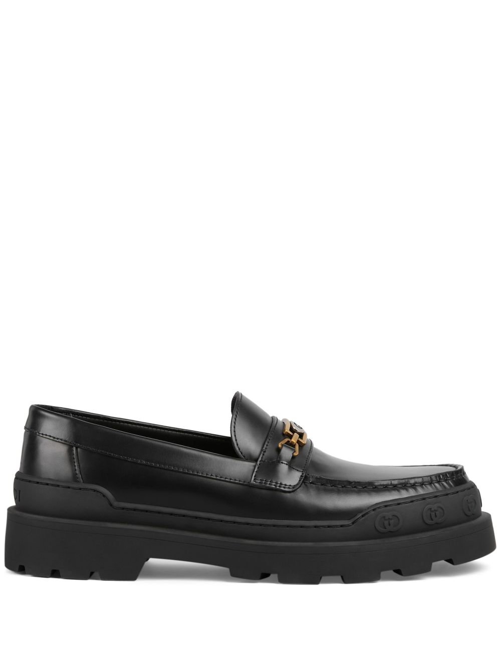 Gucci Interlocking G 皮质乐福鞋 - 黑色