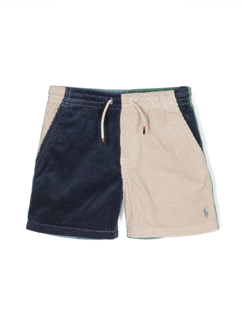 POLO RALPH LAUREN KIDS 拼色抽绳棉短裤 - 蓝色