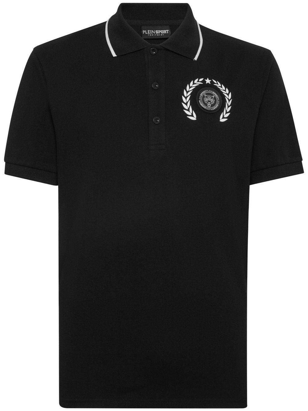 Plein Sport logo印花棉polo衫 - 黑色