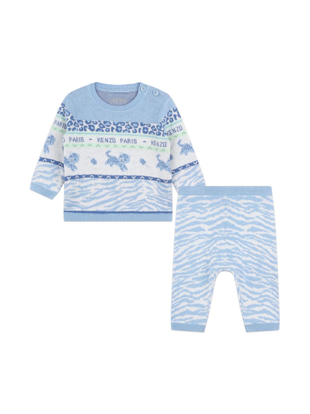 Kenzo Kids 提花针织长裤套装 - 蓝色
