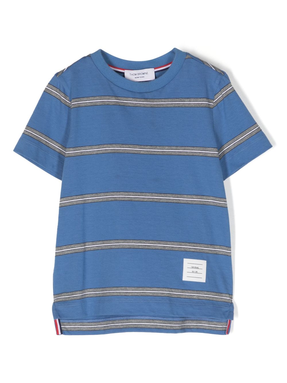 Thom Browne Kids 条纹棉T恤 - 蓝色