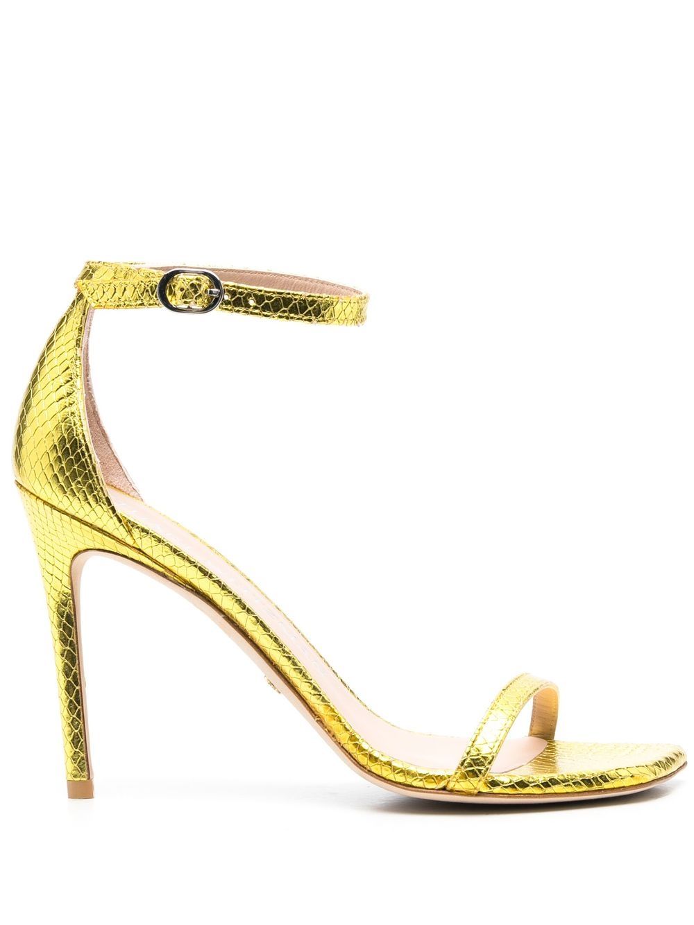 Stuart Weitzman 仿蛇皮皮质高跟凉鞋 - 黄色