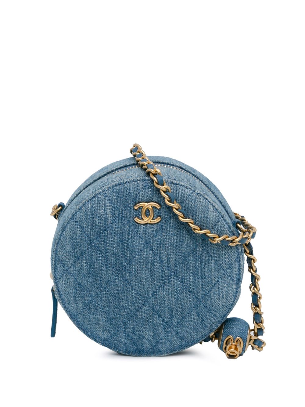CHANEL Pre-Owned Pearl Crush Round Clutch with Chain 绗缝牛仔珠饰斜挎包（2021年典藏款） - 蓝色