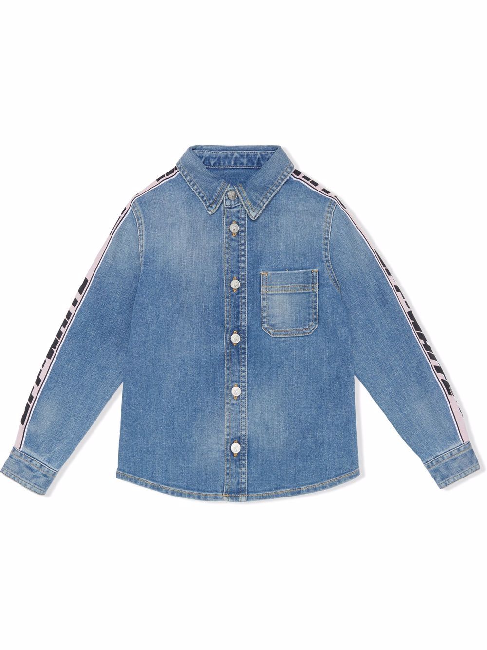 Off-White Kids logo边饰牛仔衬衫 - 蓝色