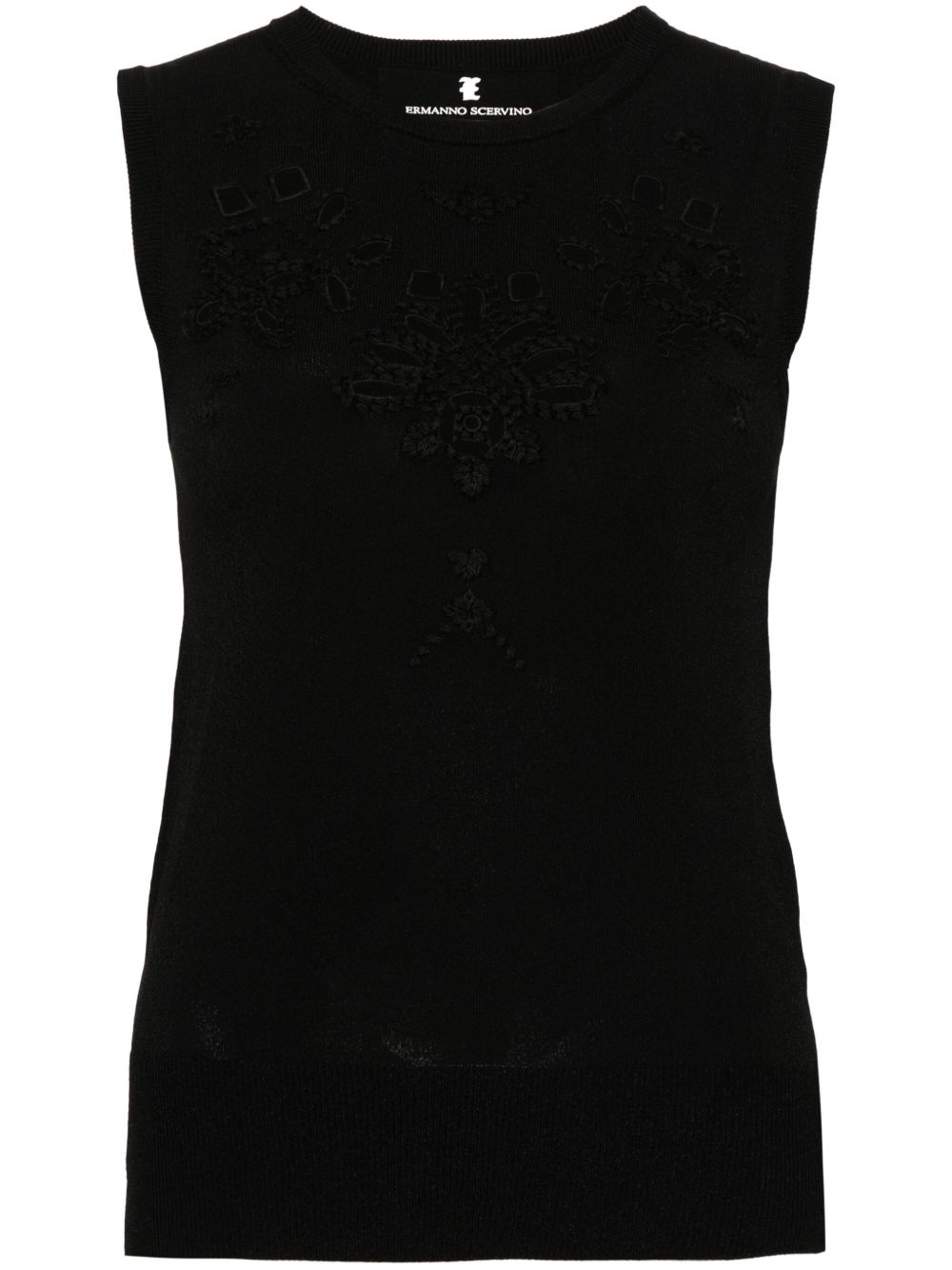 Ermanno Scervino 马德拉刺绣密织上衣 - 黑色