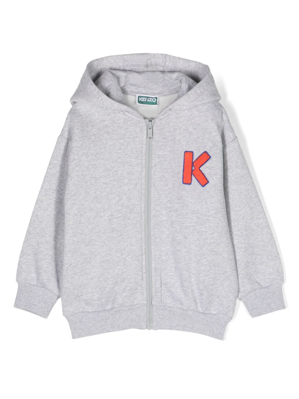 Kenzo Kids logo刺绣拉链连帽衫 - 灰色