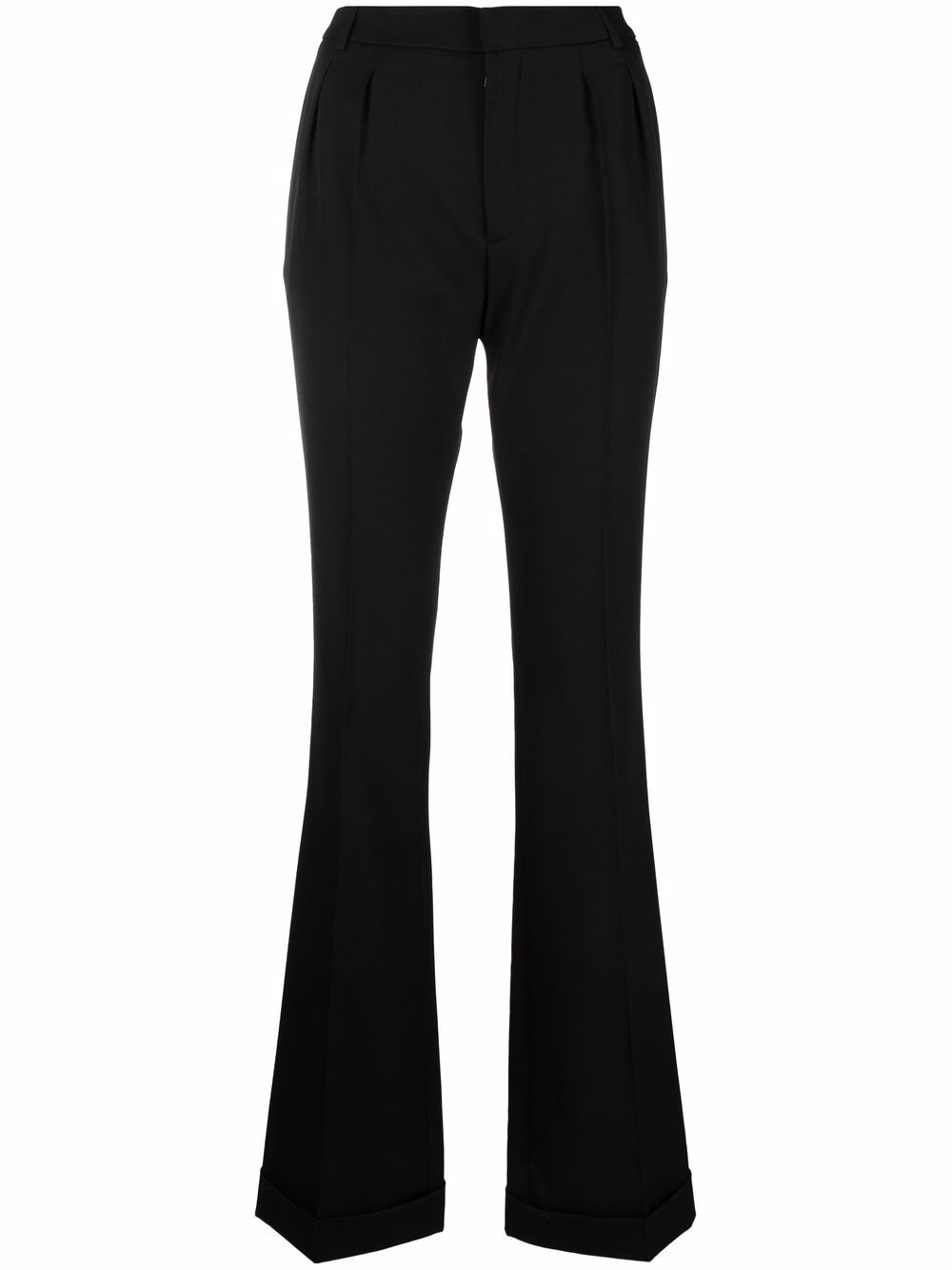Saint Laurent 褶饰细节喇叭西裤 - 黑色