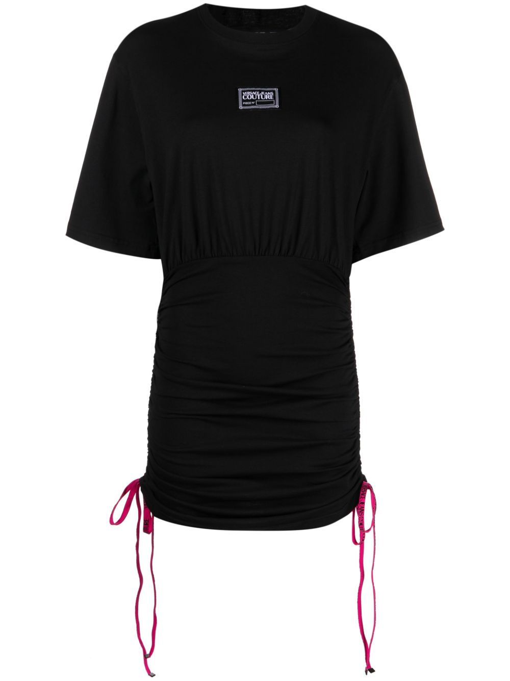 Versace Jeans Couture 标贴褶饰迷你连衣裙 - 黑色