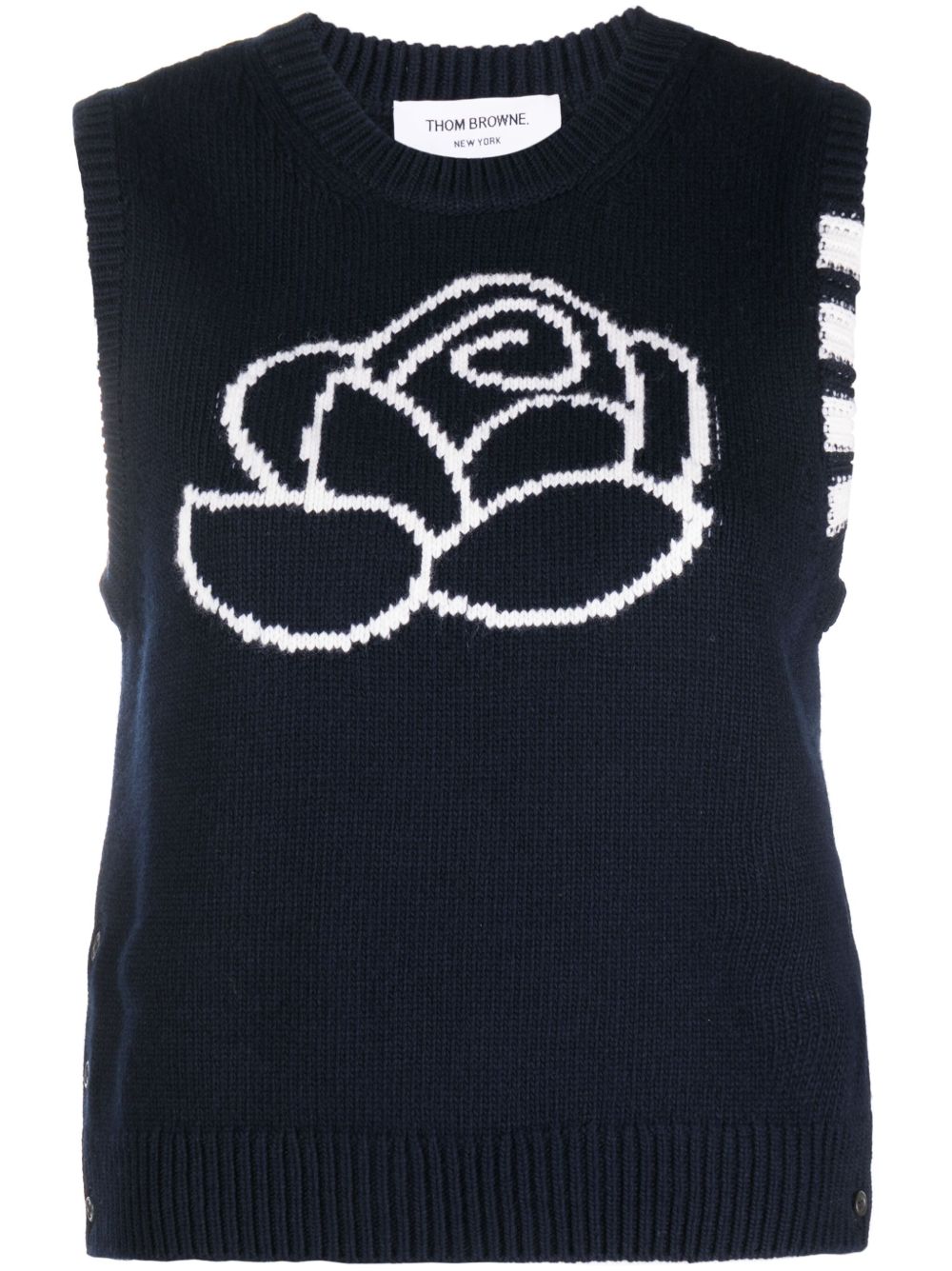 Thom Browne 花卉嵌花无袖针织上衣 - 蓝色