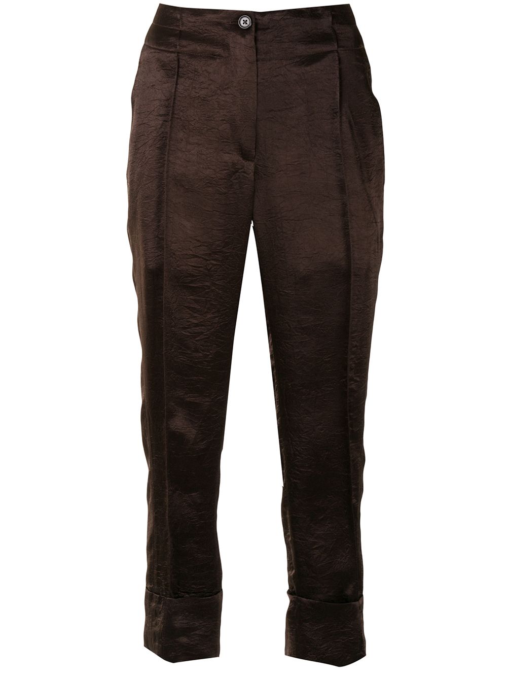 Ann Demeulemeester 皱褶感缎面长裤 - 褐色