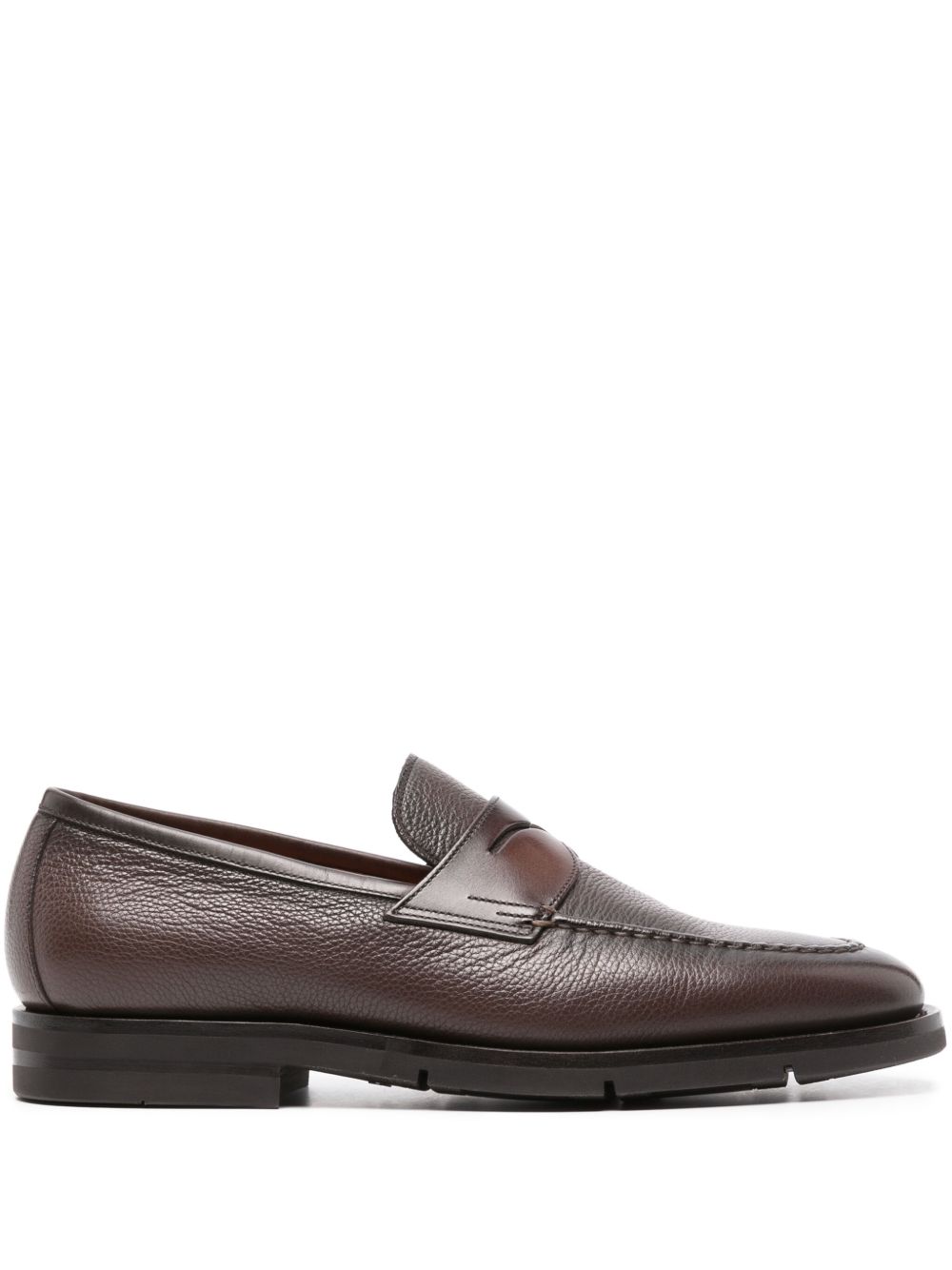 Santoni 经典条纹皮质乐福鞋 - 褐色