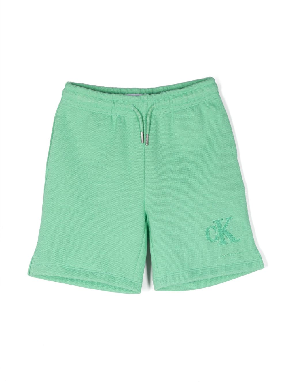 Calvin Klein Kids logo刺绣珠地布编织短裤 - 绿色