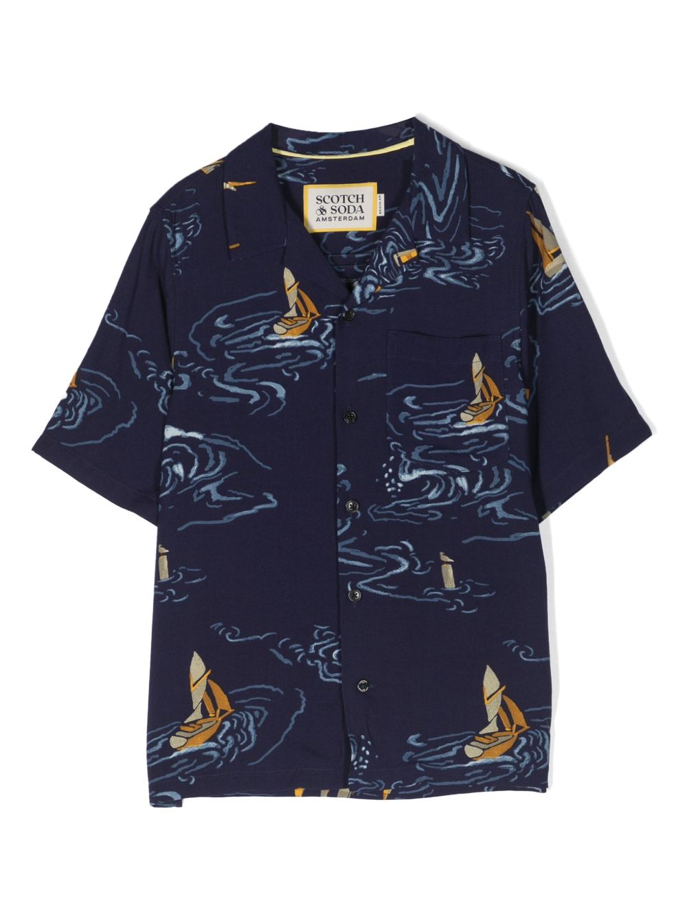 Scotch & Soda 图案印花古巴领衬衫 - 蓝色