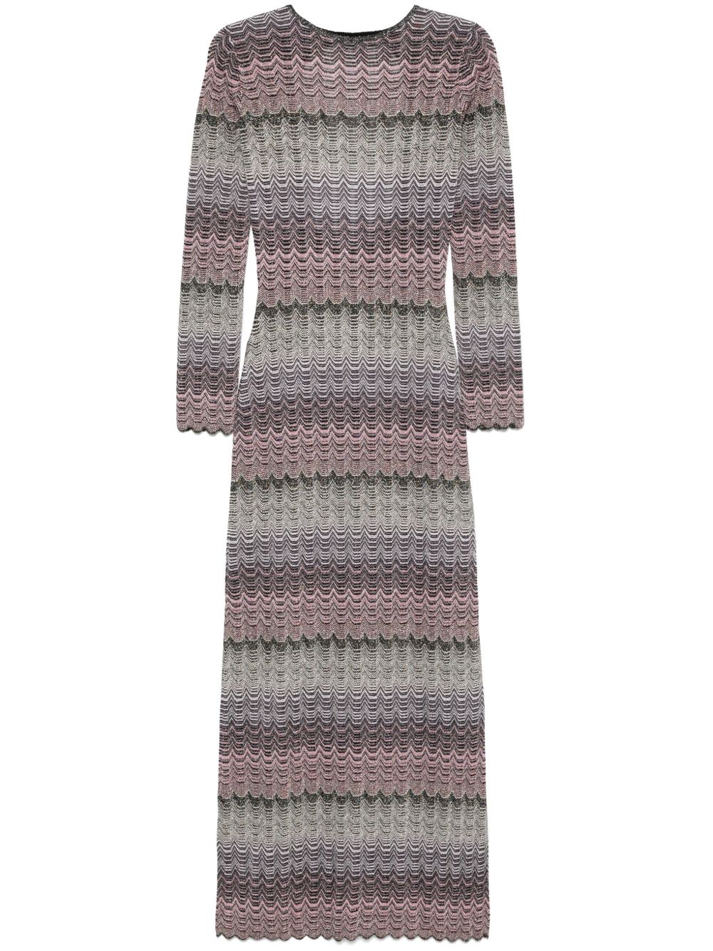 Missoni Greek 图案超长连衣裙 - 粉色