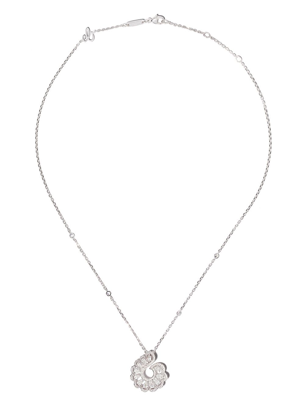 Chopard Precious Lace Vague 18K白金钻石漩涡形吊饰项链 - 银色
