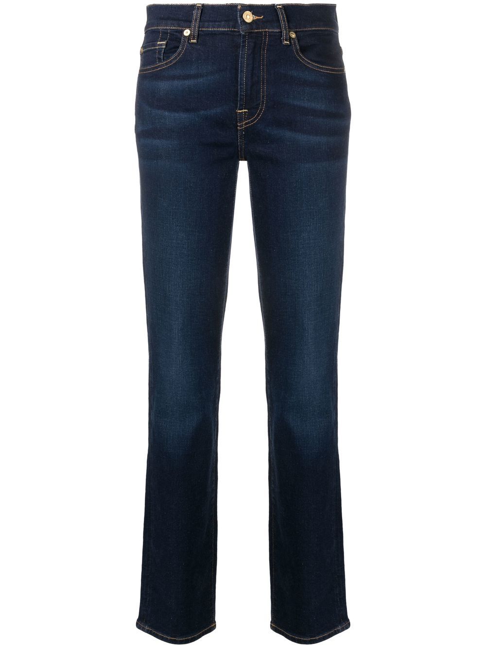 7 For All Mankind 深色水洗效果直筒牛仔裤 - 蓝色