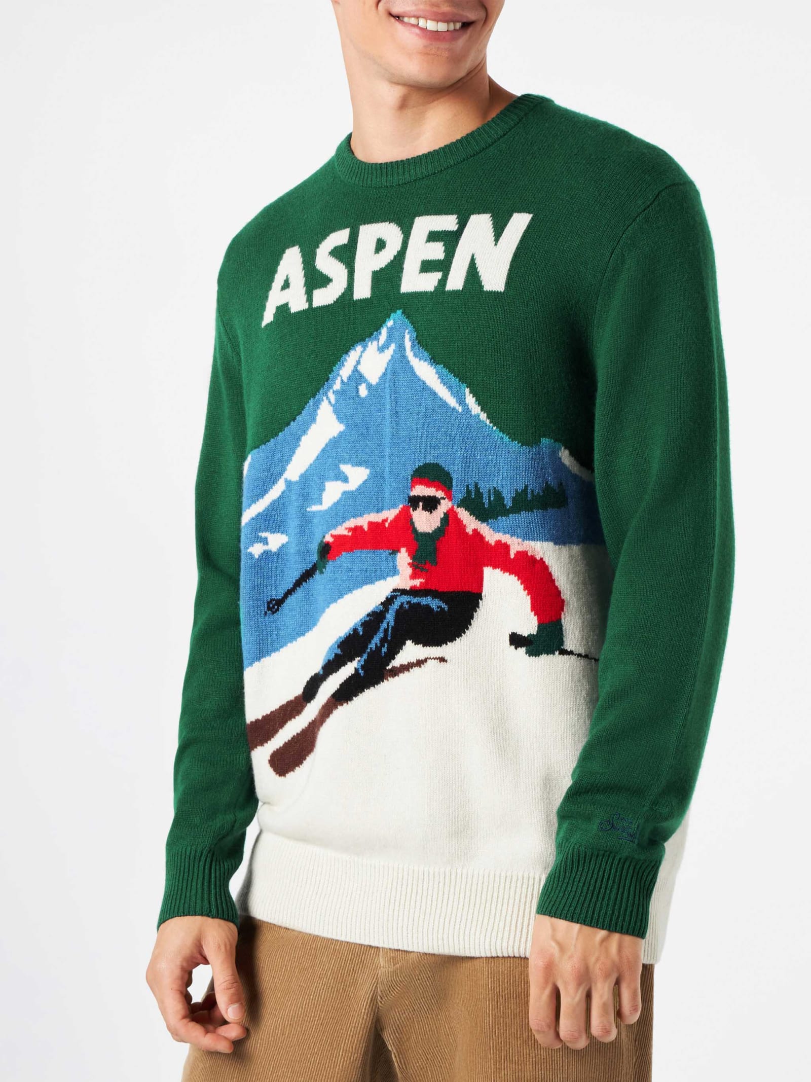 MC2 Saint Barth Man Sweater Aspen Vintage Postcard Print