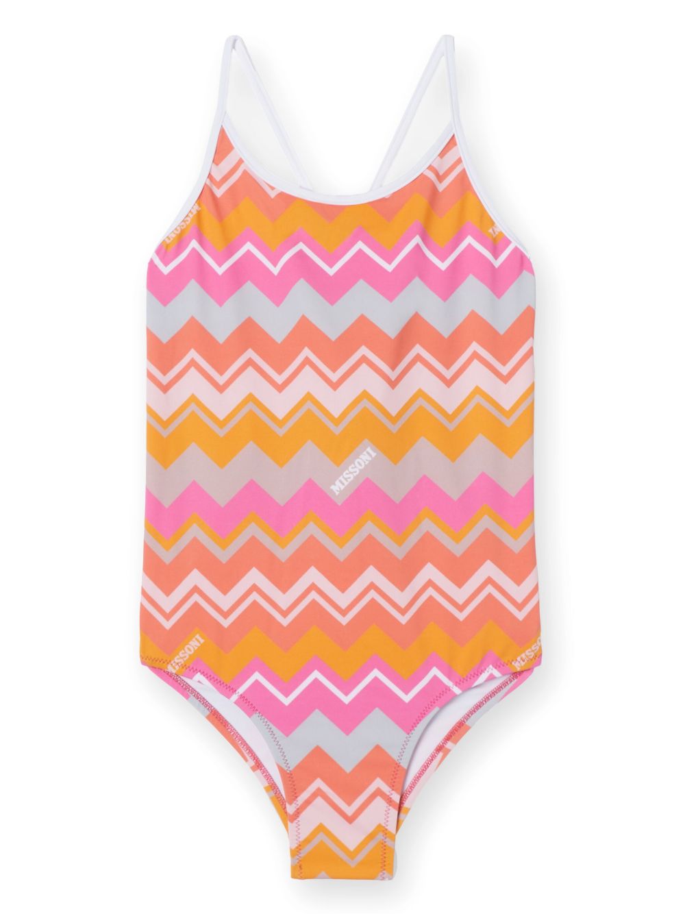 Missoni Kids 大面积人字纹图案印花连体泳衣 - 粉色