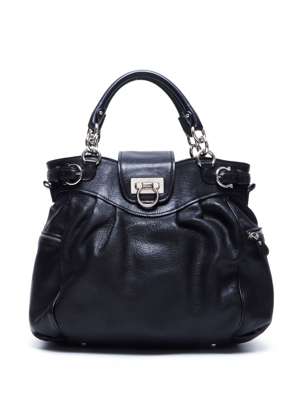 Ferragamo Pre-Owned Gancini 皮质手提包（典藏款） - 黑色